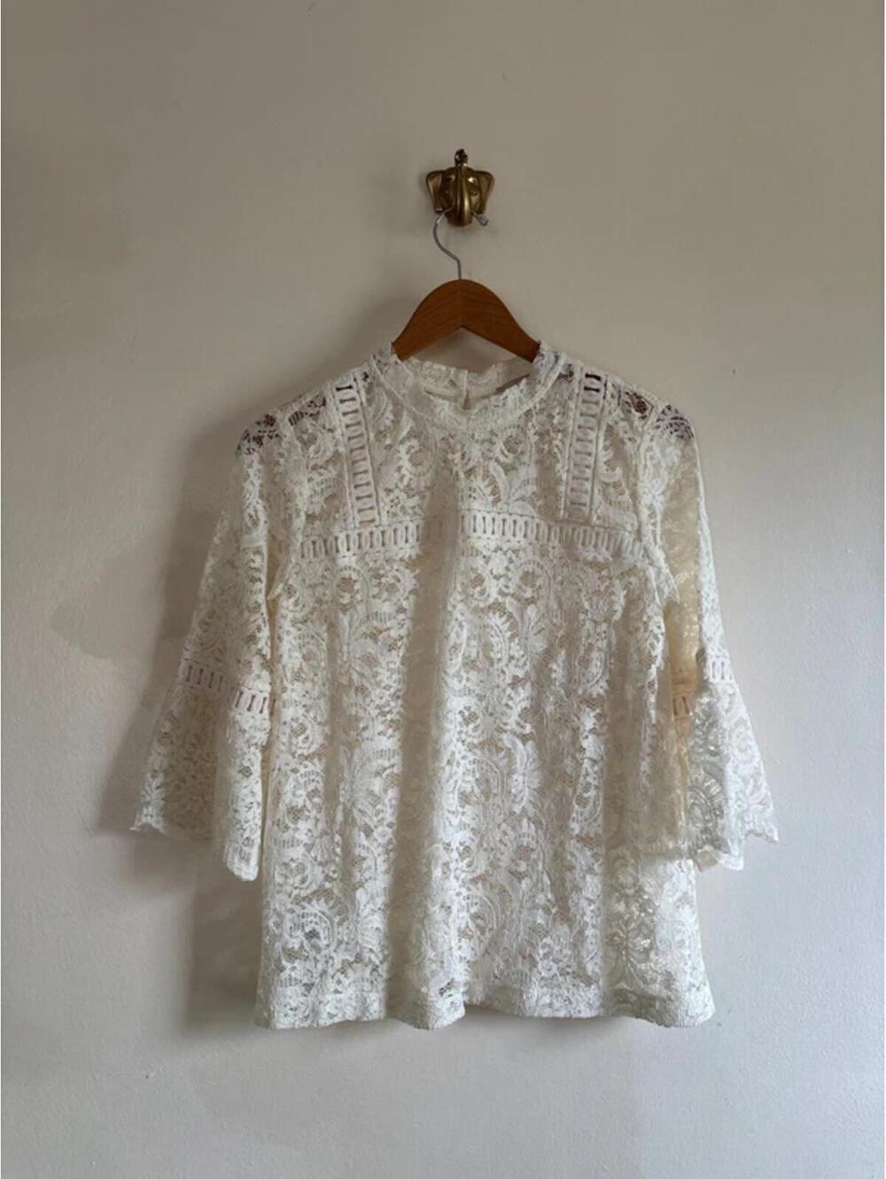 NWT Lace blouse bell sleeves CottageCore Prairie Grandma feminine girly coquette